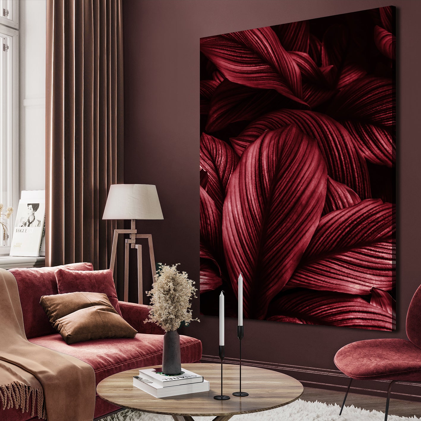 Canvastavla - Viva Magenta Leaf